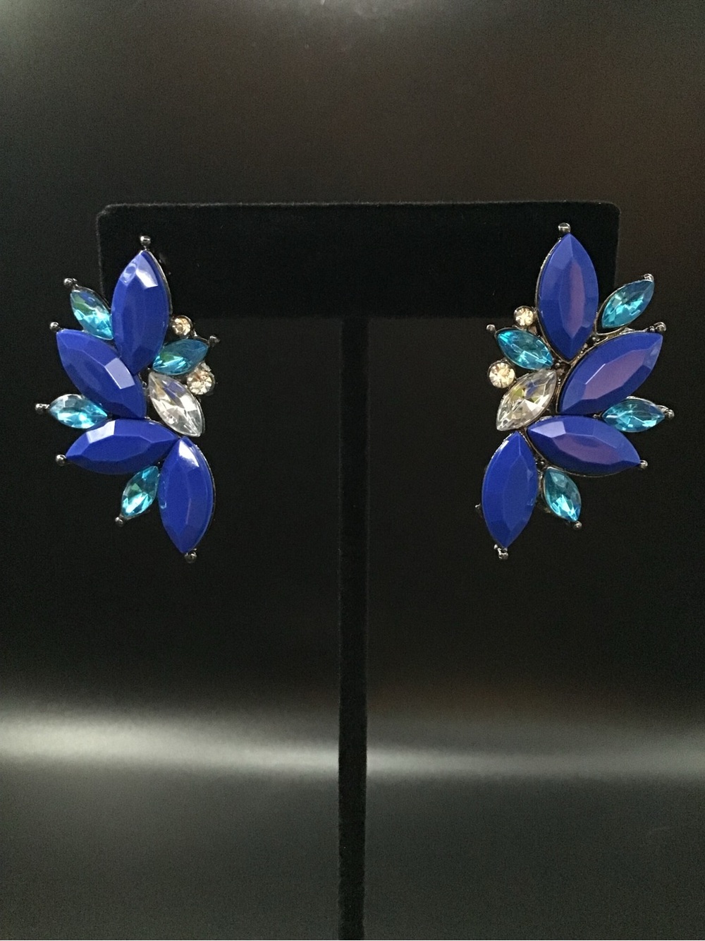 Blue Marquis Rhinestones Earrings - Picture 1 of 2